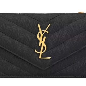 YSL Yves Saint Laurent Cassandre Matelassé Fragments Flap Card Case Nero Wallet